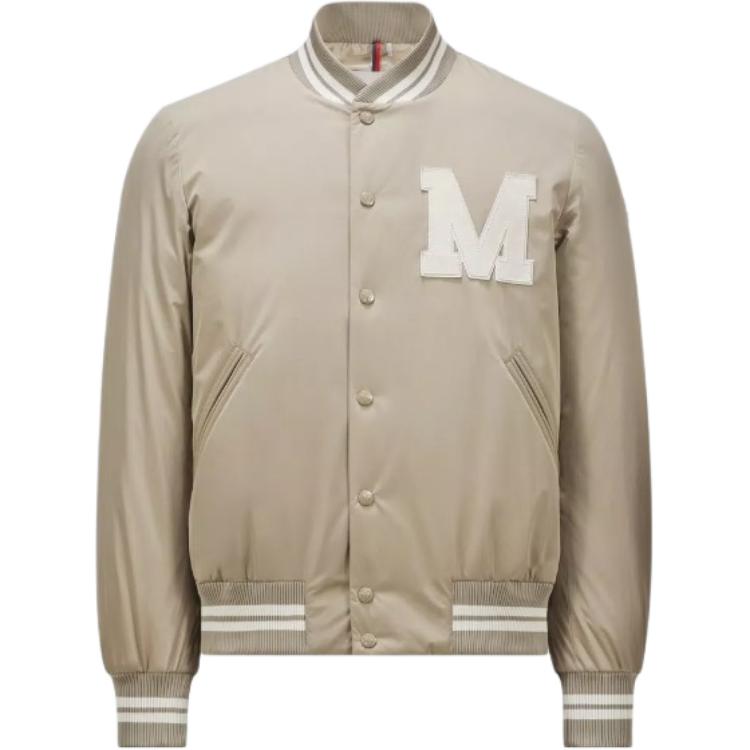 Moncler FW24 Lateltin Varsity Patch Embroidered Logo Snap Jacket Beige Men. J20911A0007354A91208