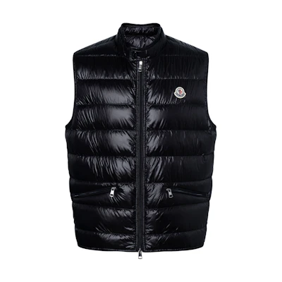 Moncler FW24 Lightweight Zip-Up Logo Vest Unisex Black J20911A1070053029999