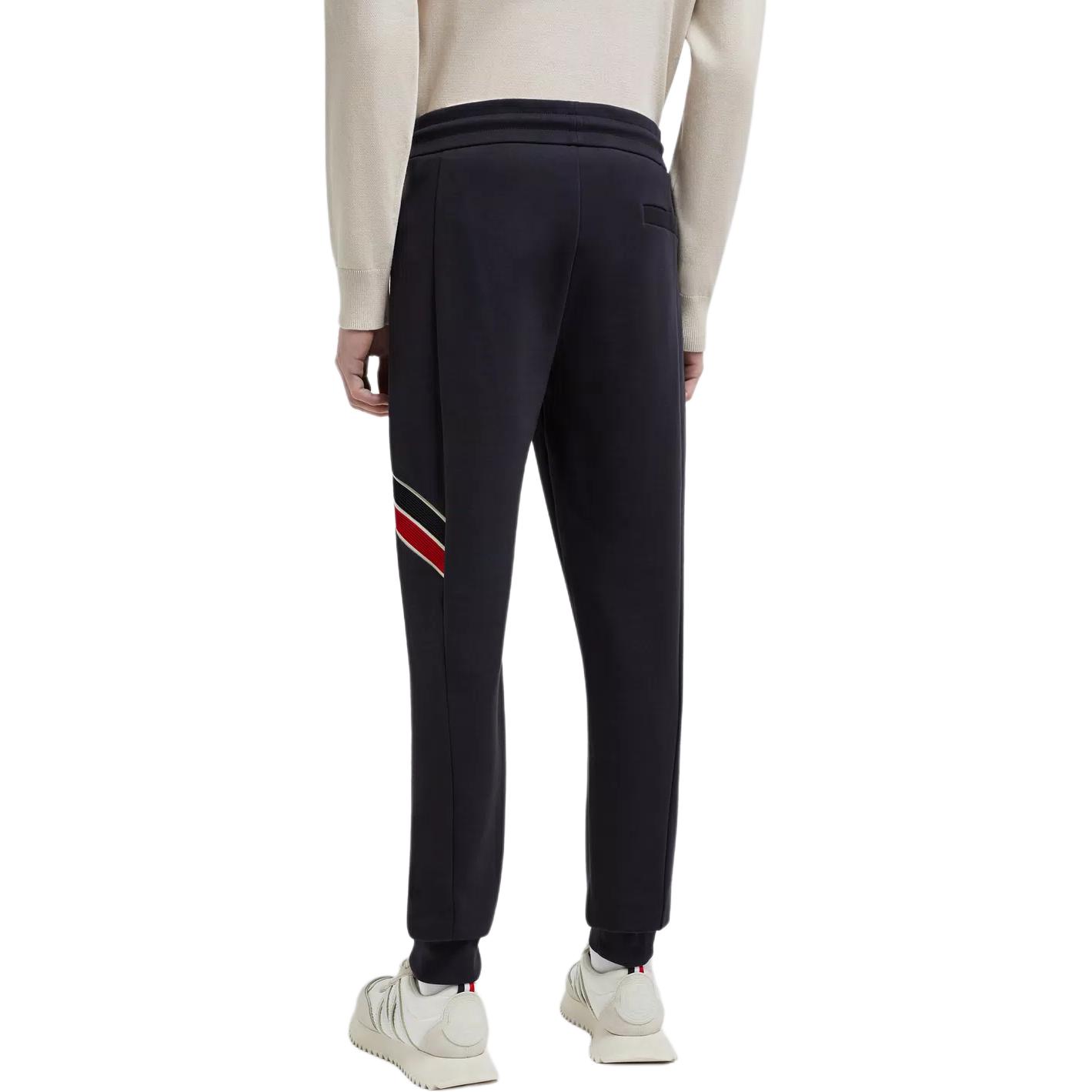 Shop Moncler FW24 Pantalones Joggers de Punto con Cordón y Logo - Azul Marino J20918H0000189A8F778