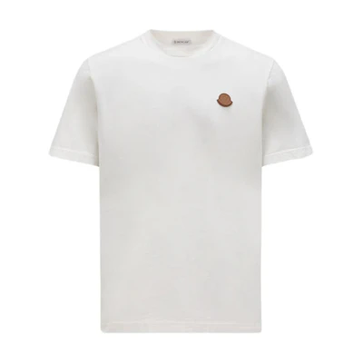 Moncler FW24 Logo Patch Crewneck Casual Short Sleeve T-Shirt White Men. J20918C000208390T034