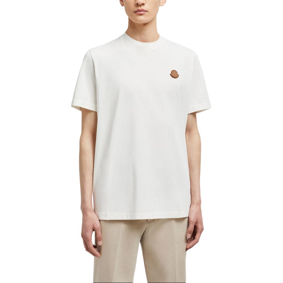 Lookbook モンクレール FW24 ロゴパッチ クルーネック 半袖Tシャツ ホワイト メンズ J20918C000208390T034