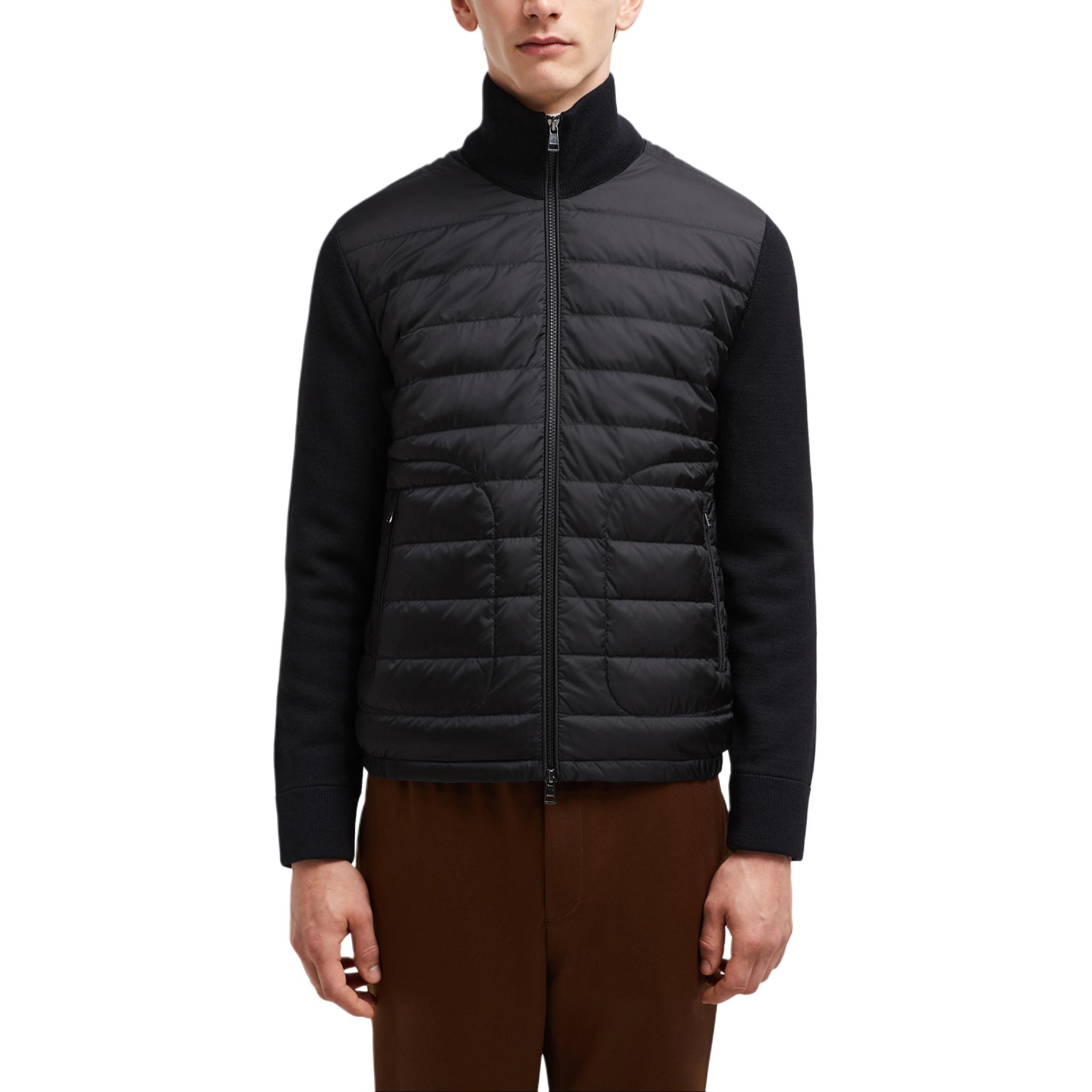 Lookbook 몽클레어 FW24 패딩 코듀로이 다운 자켓 블랙 울 혼방 하이 칼라 유니섹스. J20919B50700A9341999