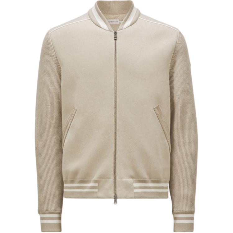 Moncler FW24 Striped Knit Trim Bomber Jacket Light Brown J20919B00002M136720L