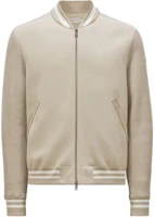 Moncler FW24 Striped Knit Trim Bomber Jacket Light Brown J20919B00002M136720L Moncler FW24 Striped Knit Trim Bomber Jacket Light Brown J20919B00002M136720L