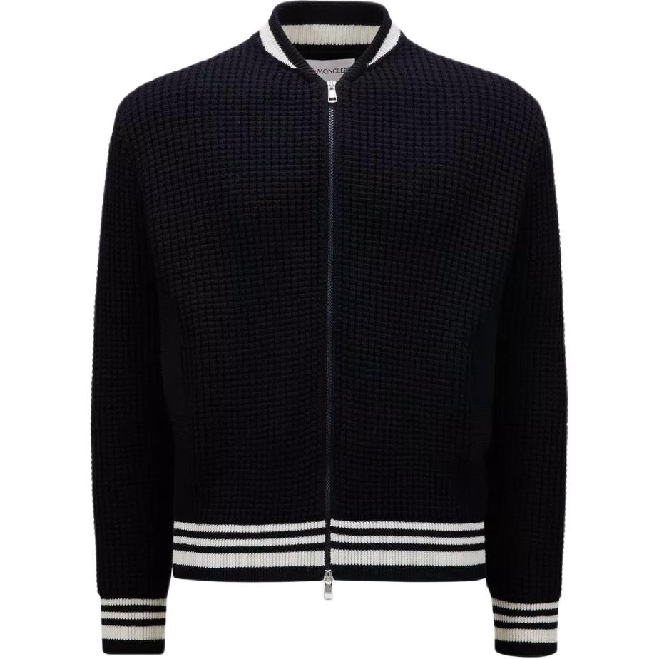 Moncler FW24 Varsity Wool Zip-Up Jacket Navy Blue Mens J20919B00012M1131779
