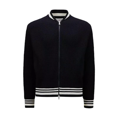 Moncler FW24 Varsity Wool Zip-Up Jacket Navy Blue Mens J20919B00012M1131779