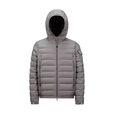 Moncler Galion Unisex Short Down Jacket with Logo Patch in Dark Grey. J20911A00079549SK93D