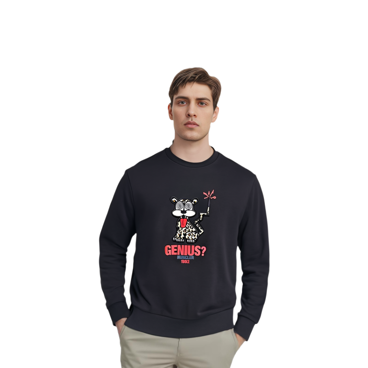 Sizing 몽클레르 지니어스 1952 FW22 레오파드 프린트 블랙 남성 긴팔 스웻셔츠. H20928G00003M2327999