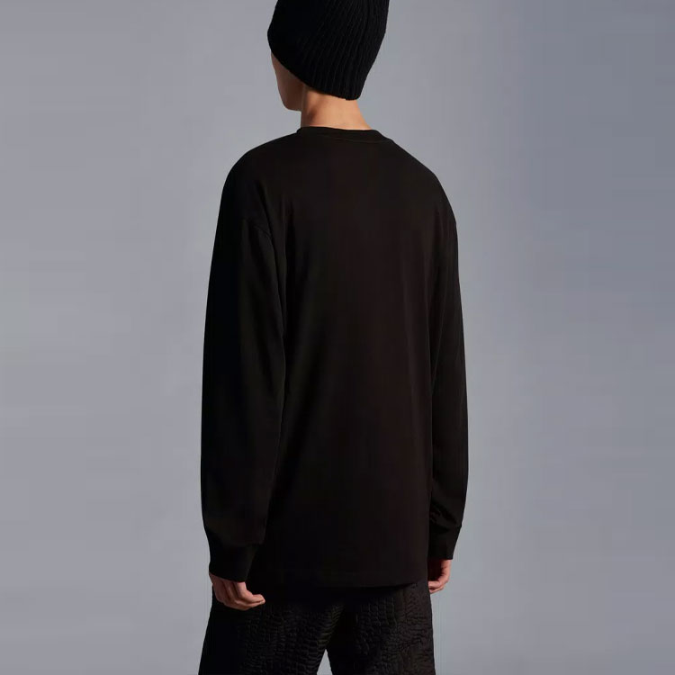 Shop MONCLER GENIUS 1952 X2Long FW22 Black Logo Crewneck Long Sleeve  T-Shirt H20928D00007M2326999