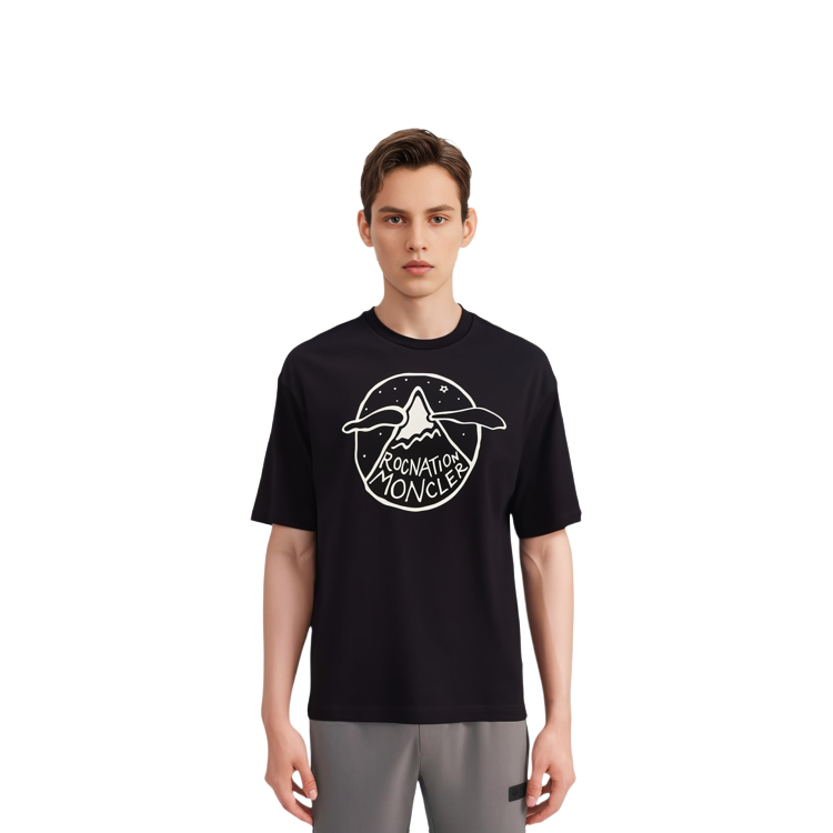 Shop 몽클레르 지니어스 블랙 크루넥 핏 반팔 티셔츠 I209W8C0000689A8Y999