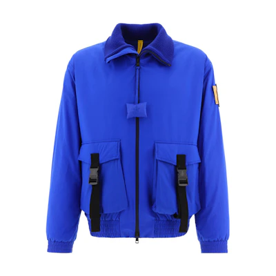 MONCLER GENIUS Solid Logo Zipper Jacket in Blue. 1A00004M1621-765