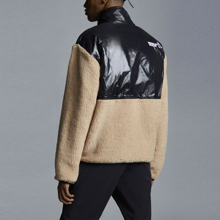 Shop MONCLER GENIUS FW21 Logo Patchwork Teddy Fleece Jacket Unisex Black G209X8G000018909H950