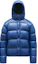 Buy MONCLER GENIUS FW21 藍色亮面羽絨外套,連帽設計與標誌補丁。 G20921A0000853A0E75G