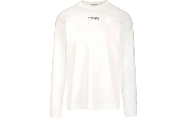MONCLER GENIUS FW21 White Long Sleeve Loose Fit Tee with Letter Print. 8D00002829KY032