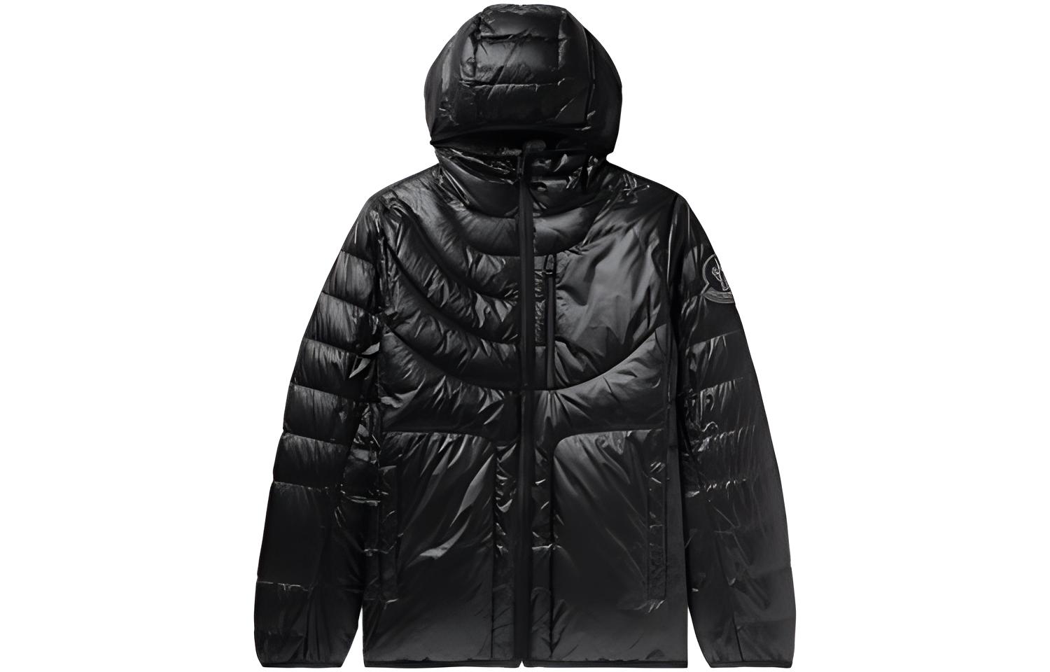 MONCLER GENIUS FW22 Black Down Jacket Hoodie with Logo Patch for Men. H10921A00035M1480999
