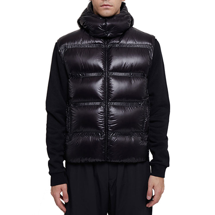 Shop MONCLER GENIUS Harold黑色羽绒连帽背心 F209H1A51710C0624999