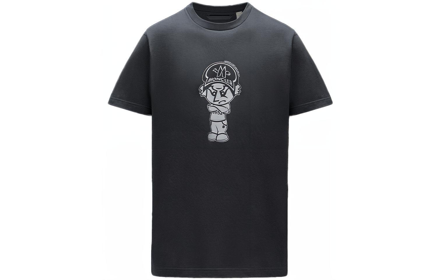 MONCLER GENIUS SS22 1952 Cartoon Logo Print Black  T-Shirt H10928C000088390T999