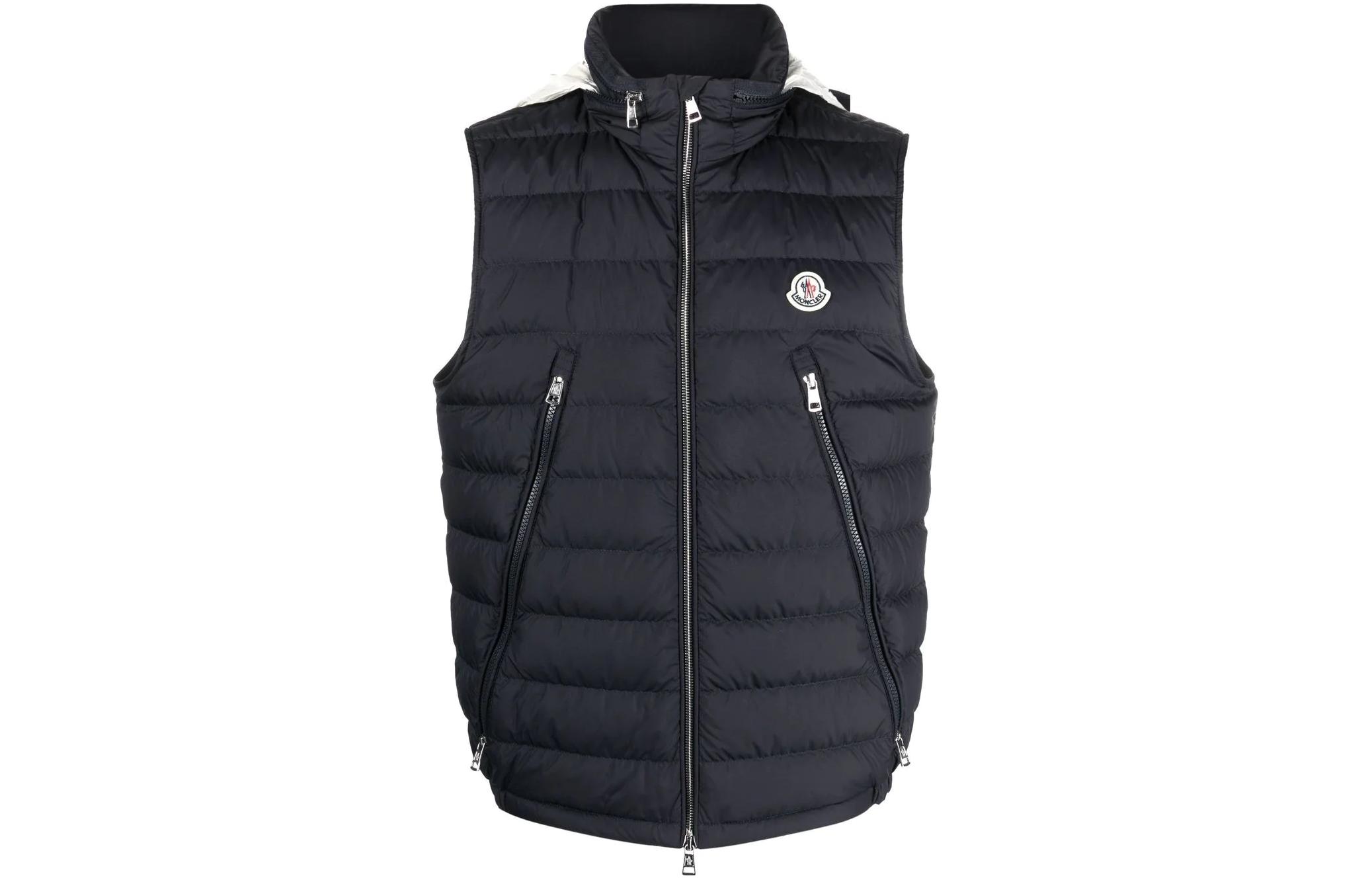 MONCLER GENIUS SS23 Hyke  Navy Down Logo Stand Collar Vest. I10911A0006054A81778