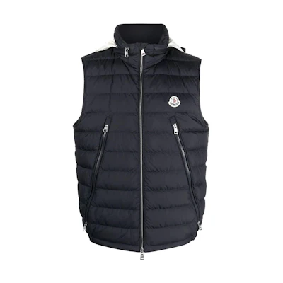 MONCLER GENIUS SS23 Hyke Navy Down Logo Stand Collar Vest. I10911A0006054A81778