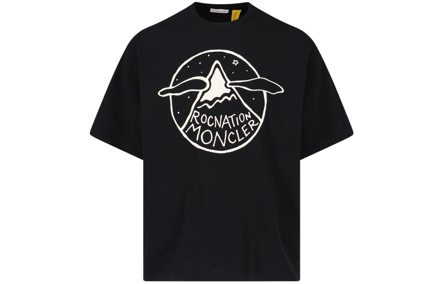 MONCLER GENIUS SS24  Black Logo Print Relaxed Cotton Short-Sleeve T-Shirt 8C0000689A8Y999