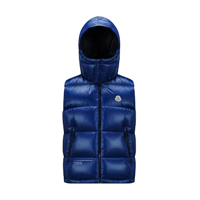MONCLER GENIUS Hiroshi Fujiwara FRGMT Logo Hooded Puffer Vest Unisex Blue. I209U1A00009M3078727