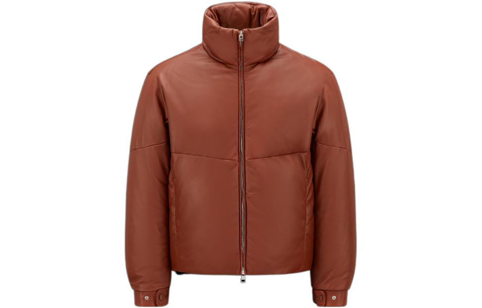 Order 몽클레르 지니어스 x JW 앤더슨 SS23 브라운 레더 로고 다운 자켓 남성. I109E1A00003M272325H