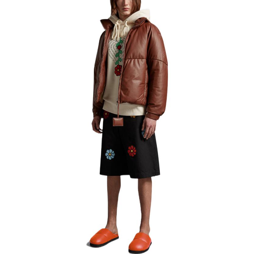 Shop 몽클레르 지니어스 x JW 앤더슨 SS23 브라운 레더 로고 다운 자켓 남성. I109E1A00003M272325H