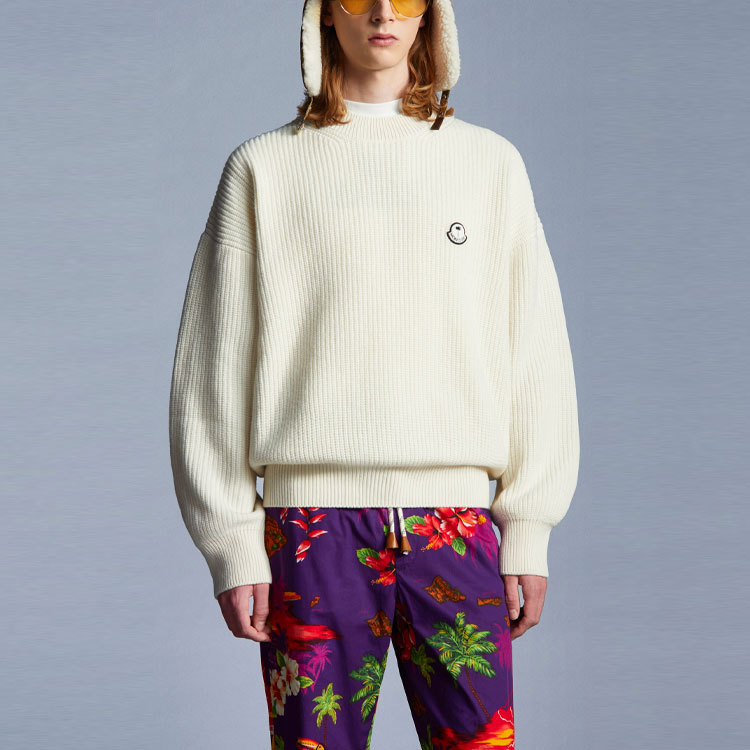 Lookbook MONCLER GENIUS x Palm Angels FW21 コラボ リブ編みウールセーター ユニセックス シルキー ホワイト G209L9C00002M1241034