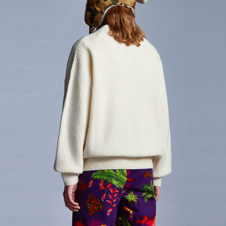 Shop MONCLER GENIUS x Palm Angels FW21 コラボ リブ編みウールセーター ユニセックス シルキー ホワイト G209L9C00002M1241034