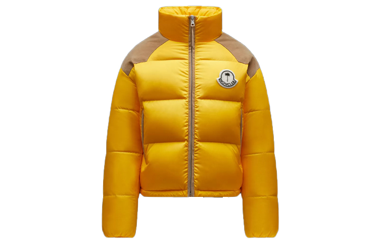 MONCLER GENIUS x PALM ANGELS FW21 Ski Season Logo Patchwork Down Jacket Yellow G209L1A00015M1352105