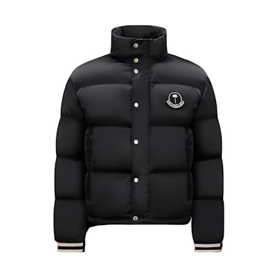 MONCLER GENIUS PALM ANGELS FW22 Cartoon Bear Embroidered Short Puffer Jacket Black. H209L1A00017M2579999