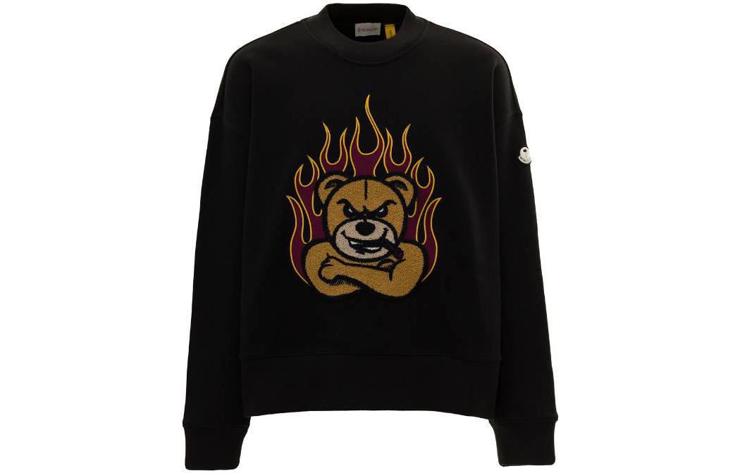MONCLER GENIUS x PALM ANGELS FW22 Cartoon Bear Embroidery Pullover Sweatshirt Black 8G00009M2513999