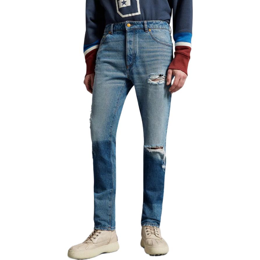 Purchase MONCLER GENIUS x PALM ANGELS 男士蓝色做旧直筒牛仔裤 FW22款式 H209L2A00003M2503795