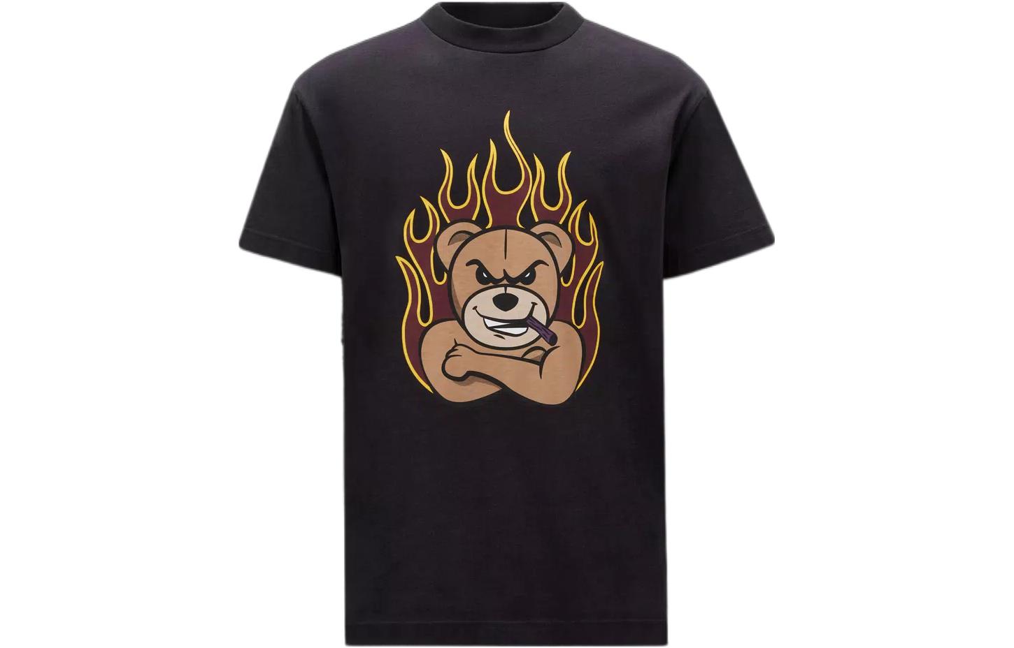 Order MONCLER GENIUS x PALM ANGELS FW22 Flame Anime Print Unisex Black Tee H209L8C00003M2511999