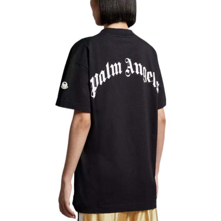 Shop MONCLER GENIUS x PALM ANGELS FW22 Flame Anime Print Unisex Black Tee H209L8C00003M2511999
