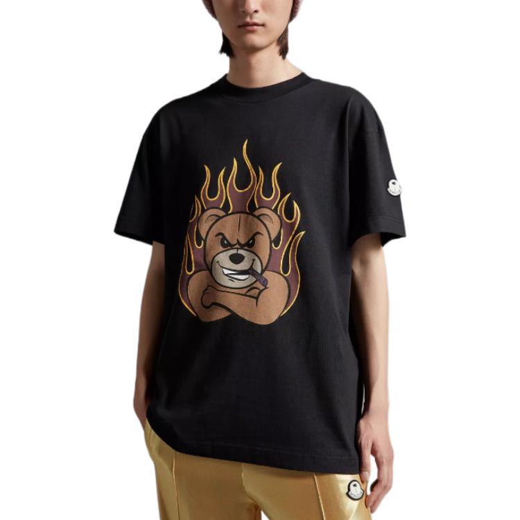Details for MONCLER GENIUS x PALM ANGELS FW22 Flame Anime Print Unisex Black Tee H209L8C00003M2511999