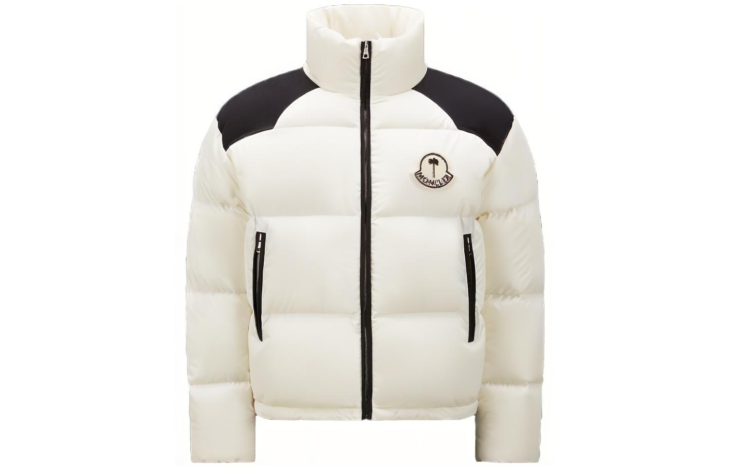 MONCLER GENIUS x PALM ANGELS FW22 Nevin Beige Colorblock Logo Hooded Down Jacket. H209L1A00002M2341034