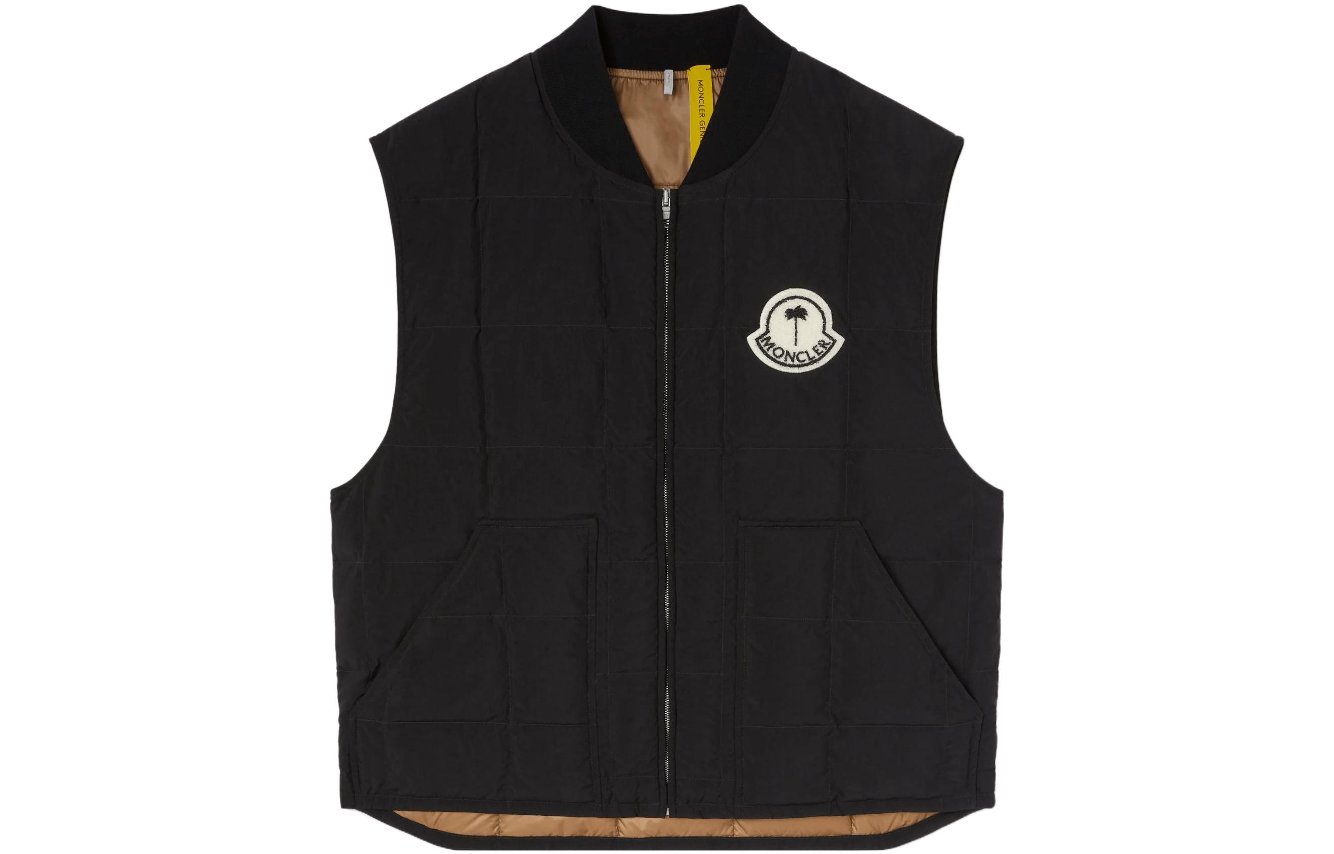 MONCLER GENIUS x PALM ANGELS FW23 Black Nylon Vest Unisex with Retro Zipper. I209L1A00011M3377999