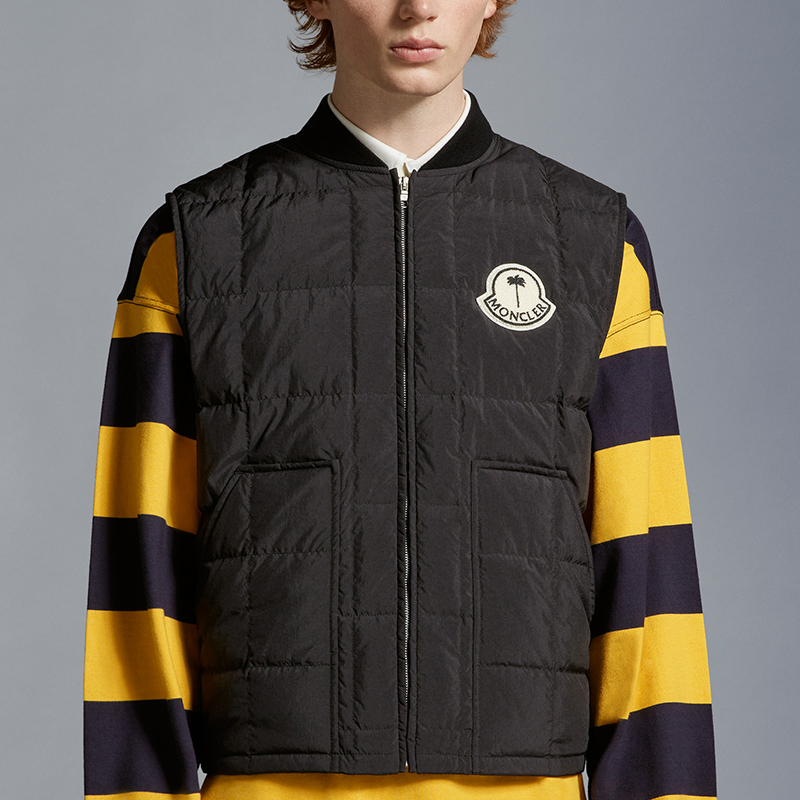 Purchase MONCLER GENIUS x PALM ANGELS FW23 黑色尼龙复古拉链男女同款马甲。 I209L1A00011M3377999