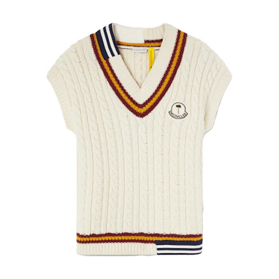 MONCLER GENIUS PALM ANGELS FW23 Knitted Wool V-Neck Vest Unisex White. I209L9I00001M1241034