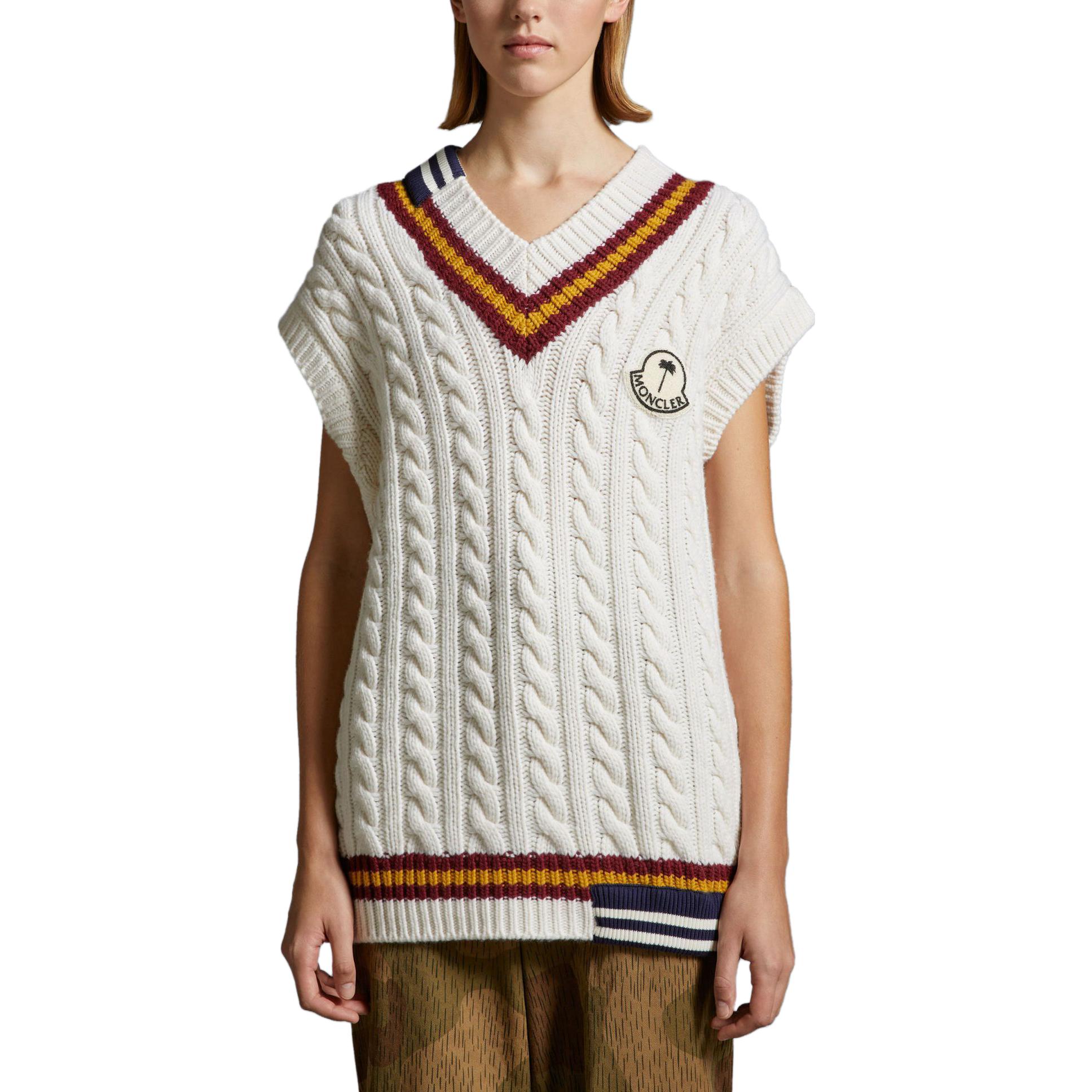 Lookbook モンクレール ジーニアス x パームエンジェルス FW23 ニット Vネック ベスト ユニセックス ホワイト I209L9I00001M1241034