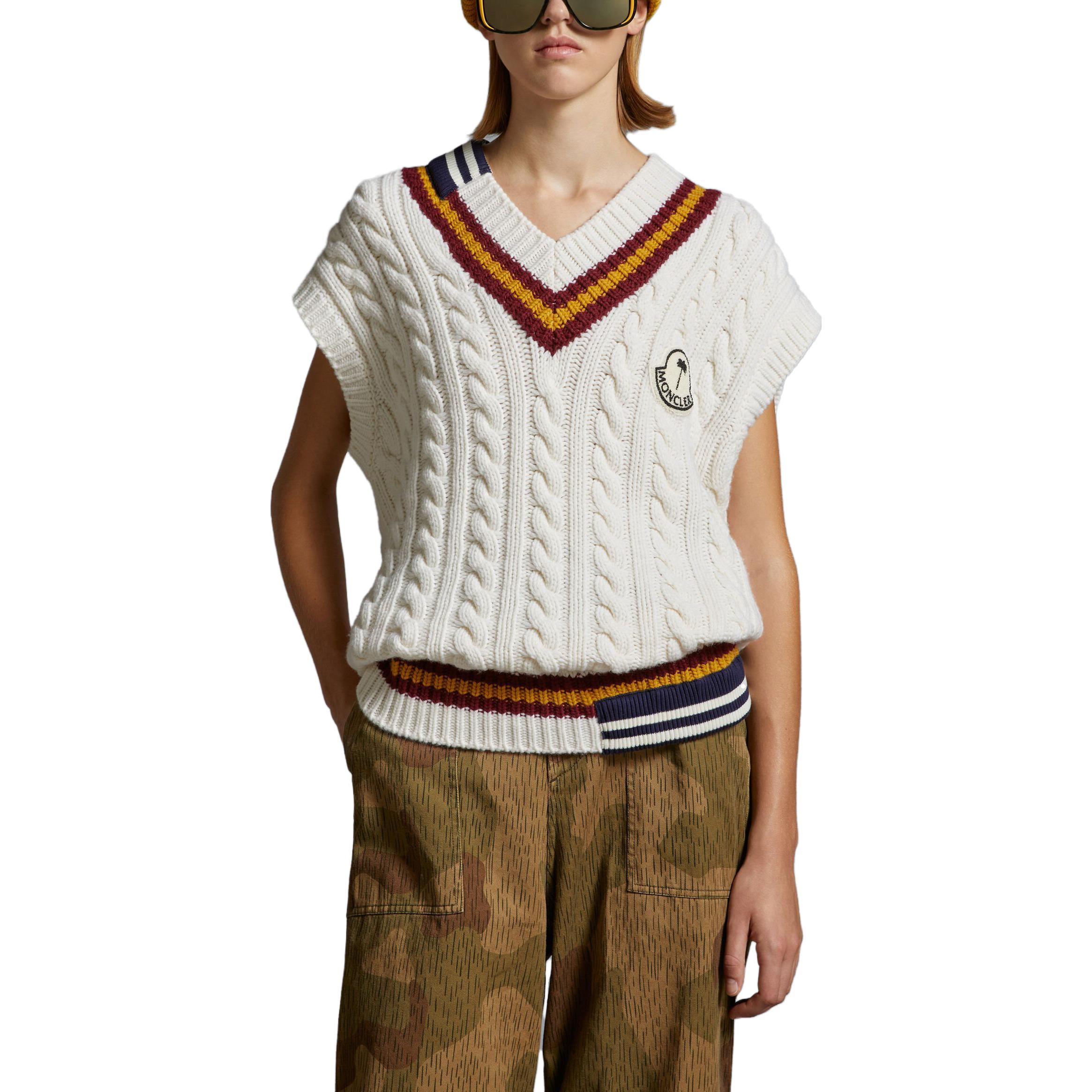 Shop モンクレール ジーニアス x パームエンジェルス FW23 ニット Vネック ベスト ユニセックス ホワイト I209L9I00001M1241034