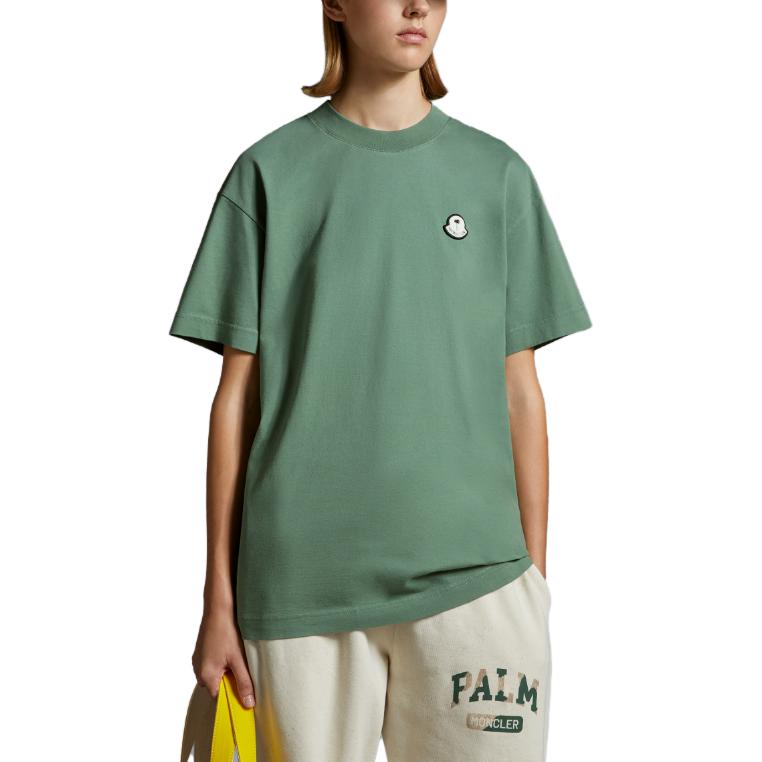 Shop モンクレールジーニアス x パームエンジェルス FW23 ロゴ コットンTシャツ ユニセックス グリーン I209L8C00003M3568855