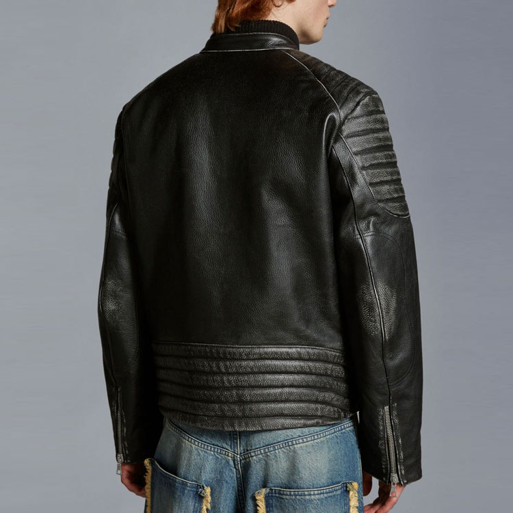 Shop MONCLER GENIUS x PALM ANGELS FW23 Jaket Kulit Hitam Unisex. I209L1A00009M3477999