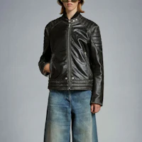 Purchase MONCLER GENIUS x PALM ANGELS FW23 Unisex Black Leather Down Jacket. I209L1A00009M3477999
