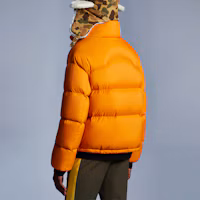 Shop MONCLER GENIUS x PALM ANGELS Logo Down Jacket Orange Winter Coat G209L1A00002M1354306