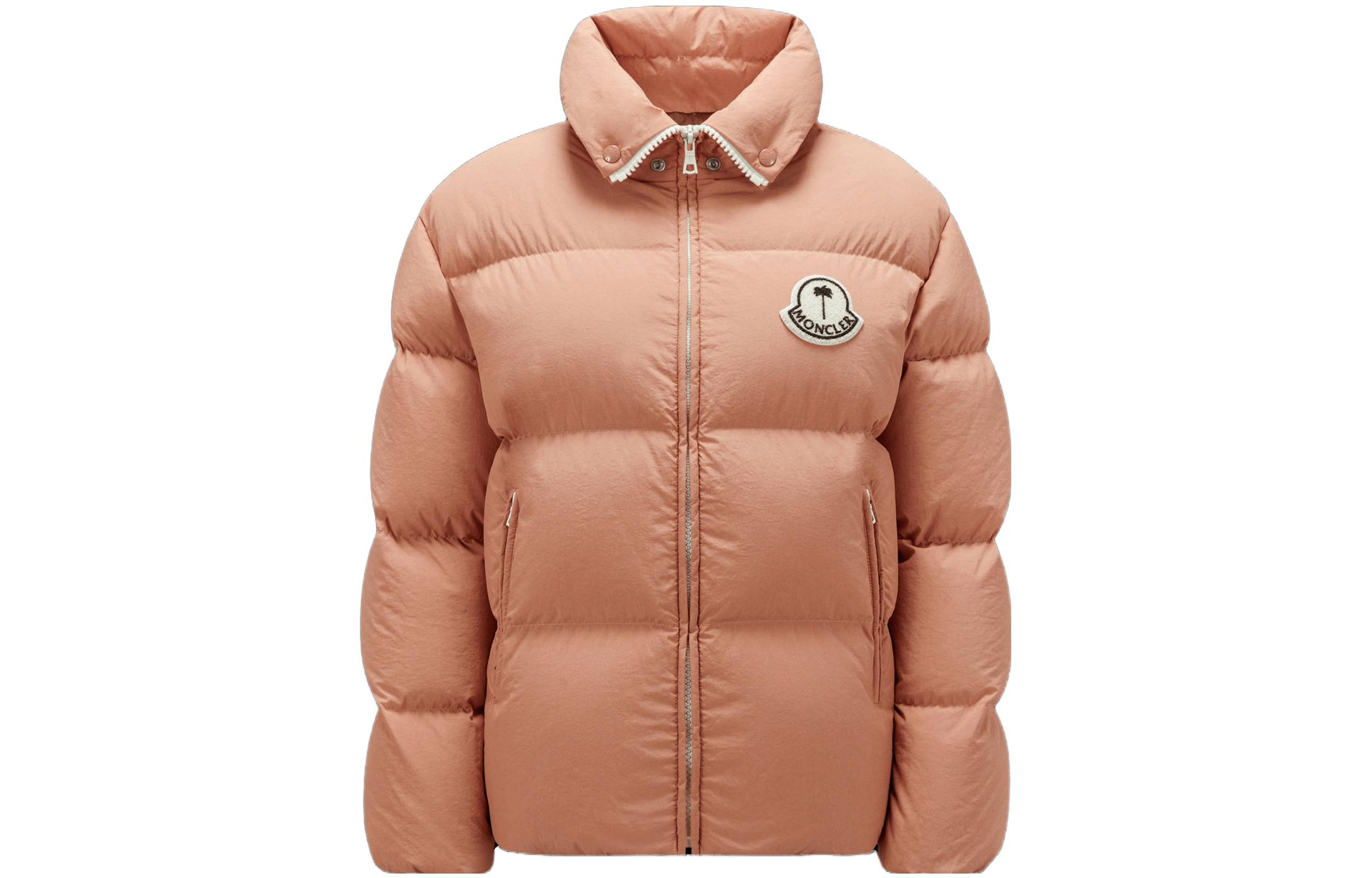 Order MONCLER GENIUS x PALM ANGELS Jaket Pink Nylon Down FW23 Uniseks Gaya Retro I209L1A00002M337750M