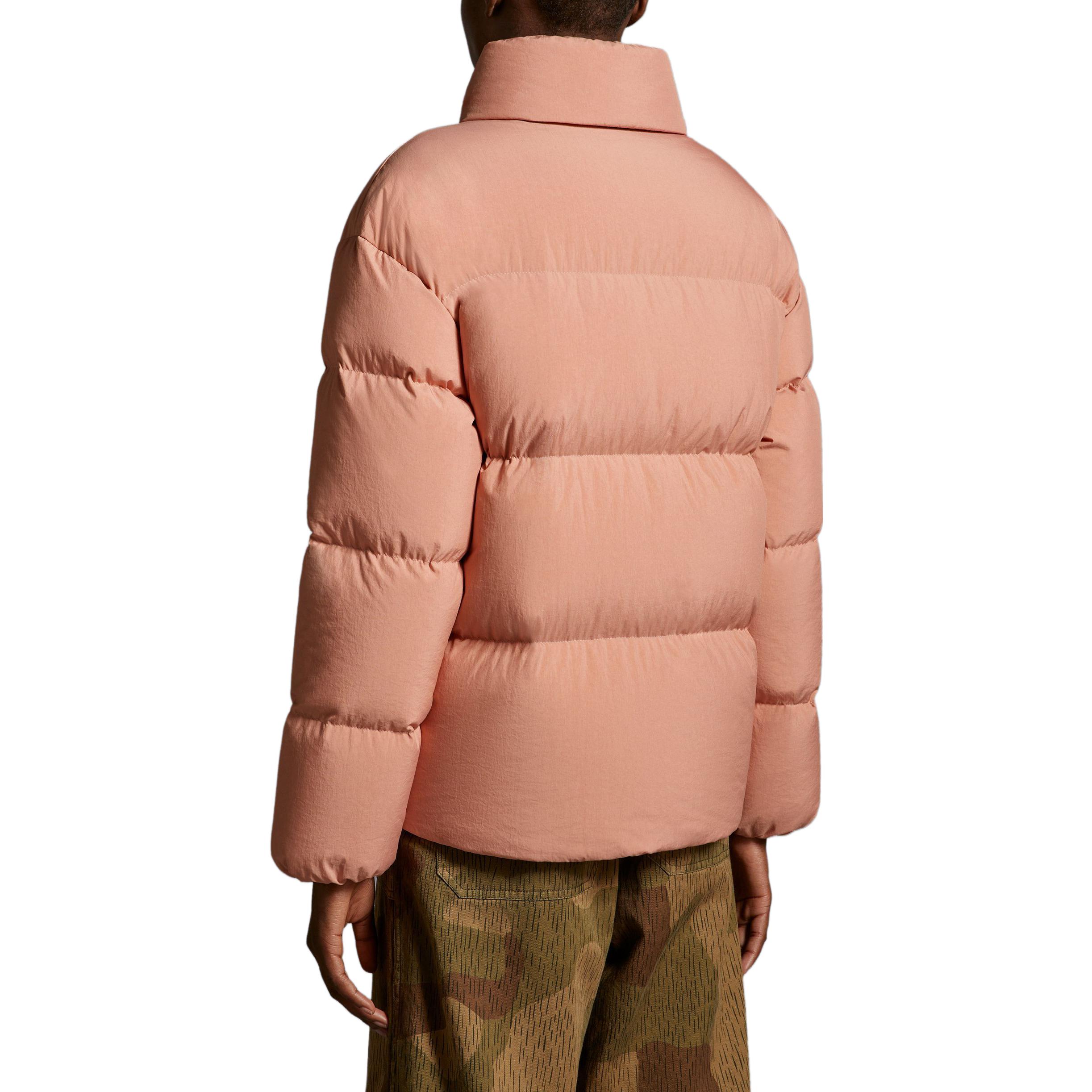 Shop MONCLER GENIUS x PALM ANGELS Jaket Pink Nylon Down FW23 Uniseks Gaya Retro I209L1A00002M337750M