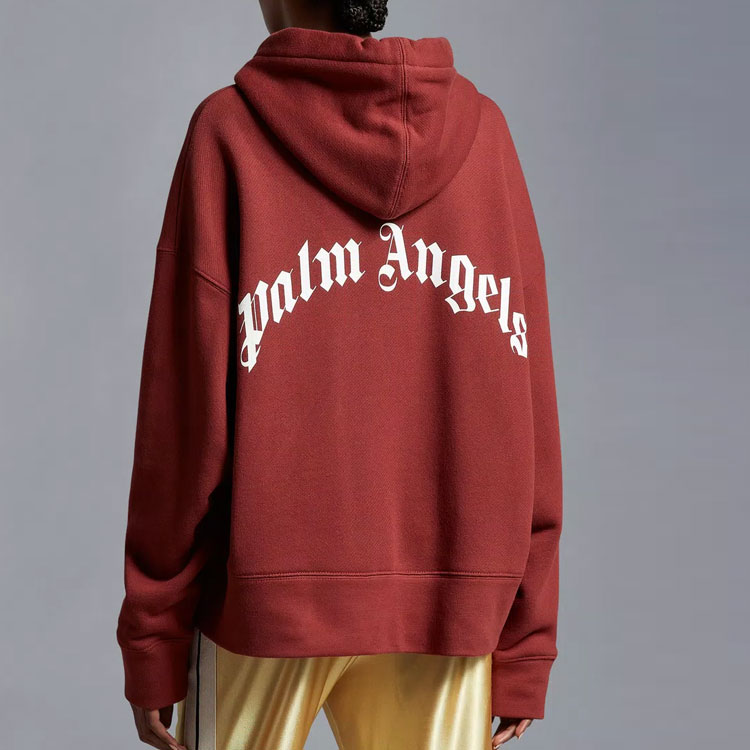 Shop MONCLER GENIUS x PALM ANGELS Red Logo Hoodie Unisex Collaboration. H209L8G00007M2513470