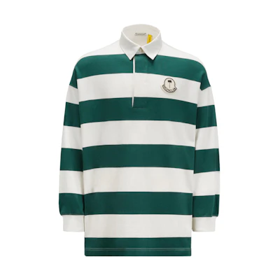 MONCLER GENIUS PALM ANGELS Striped Knit Long Sleeve Polo Unisex White/Green I209L8B00001M3483F08